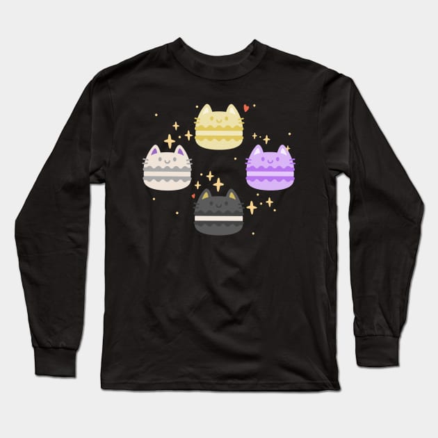 Nonbinary Kawaii Macaron Cats Long Sleeve T-Shirt by Psitta